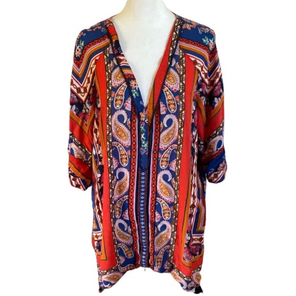 Democracy Multicolored V-Neck 3/4 Sleeve Relaxed Blouse. Size 1X. - Picture 3 of 14
